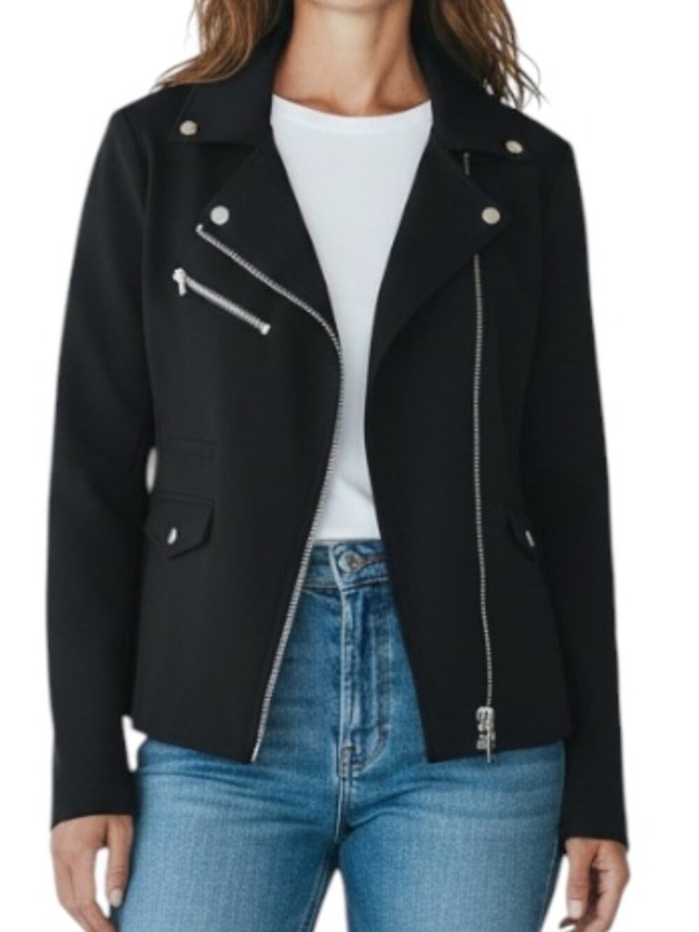 NWT Veronica Beard Scuba Hadley Moto Dickey Jacket Black M